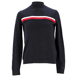 Suéter feminino Tommy Hilfiger com gola alta de algodão orgânico em algodão azul marinho Azul marinho