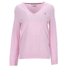 Tommy Hilfiger Suéter feminino Heritage com decote em V Rosa
