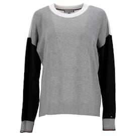 Tommy Hilfiger-Suéter feminino de algodão orgânico com cor bloqueada-Cinza