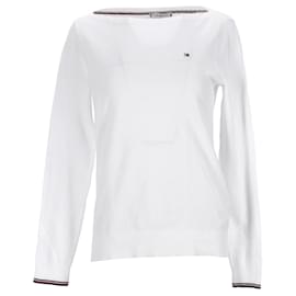 Tommy Hilfiger-Tommy Hilfiger Damen-Pullover mit U-Boot-Ausschnitt aus weißer Baumwolle-Weiß