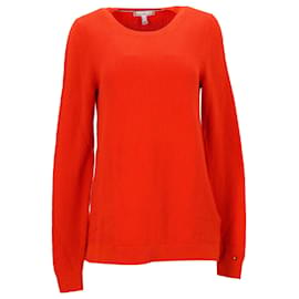 Tommy Hilfiger-Tommy Hilfiger Damen-Pullover mit normaler Passform aus orangefarbener Baumwolle-Orange