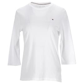 Tommy Hilfiger-Camiseta Heritage de tres cuartos con cuello redondo para mujer-Blanco