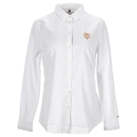 Tommy Hilfiger-Camisa Oxford ajustada básica con bordado para mujer-Blanco