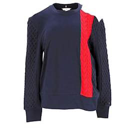 Tommy Hilfiger-Womens Knit Panel French Terry Sweatshirt-Blue