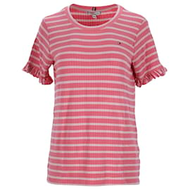 Tommy Hilfiger-Camiseta feminina listrada com ajuste relaxado-Rosa