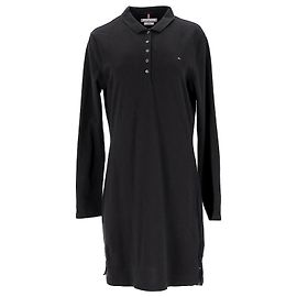 Tommy Hilfiger Damen-Langarm-Polokleid aus schwarzer Baumwolle Schwarz