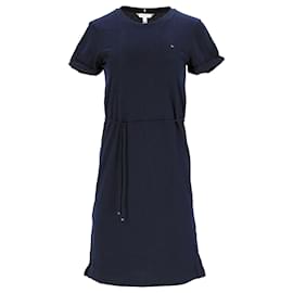 Tommy Hilfiger-Vestido camiseta feminino Tommy Hilfiger de algodão com cordão em algodão azul marinho-Azul marinho