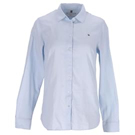 Tommy Hilfiger-Camisa Heritage Oxford de corte regular para mujer-Azul,Azul claro