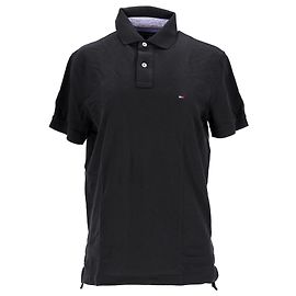 Tommy Hilfiger Polo masculino de manga curta com ajuste regular Preto