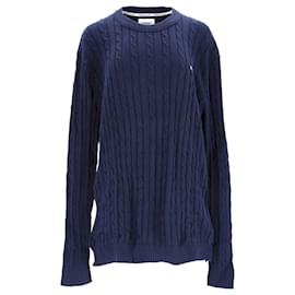 Tommy Hilfiger-Tommy Hilfiger Mens Essential Organic Cotton Cable Knit Jumper in Navy Blue Cotton-Navy blue