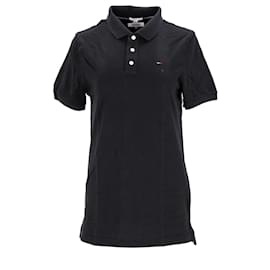 Tommy Hilfiger-Camisa polo masculina original em piquê-Preto