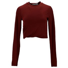 Top corto a maniche lunghe T by Alexander Wang in cotone bordeaux Bordò