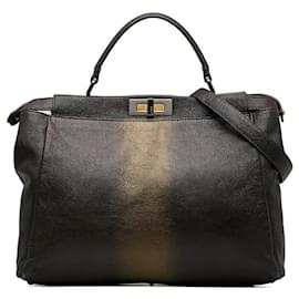 Fendi-Leather Peekaboo Handbag 8BN210-Brown