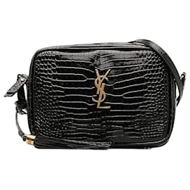 Yves Saint Laurent-Embossed Leather Lou Camera Bag 612544-Black