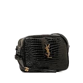 Yves Saint Laurent-Embossed Leather Lou Camera Bag 612544-Black
