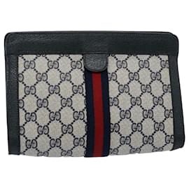 Gucci-GUCCI GG Canvas Sherry Line Clutch Bag PVC Marinerot Auth 60979-Rot,Marineblau