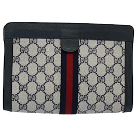 Gucci-GUCCI GG Canvas Sherry Line Clutch Bag PVC Navy Red Auth 60979-Red,Navy blue