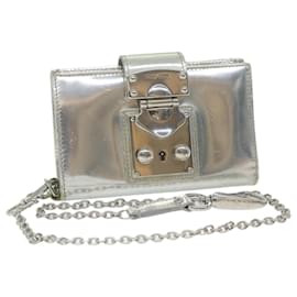 Miu Miu-Miu Miu Chain Wallet Cuir verni Argent Auth hk979-Argenté