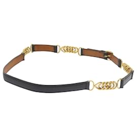 Hermès-HERMES Cinturón de cadena Cuero 28.3"" -29.5"" Autenticación de oro negro10901-Negro,Dorado
