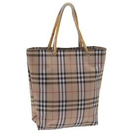 Burberry-BURBERRY Nova Check Tote Bag Nylon Beige Auth bs10434-Beige