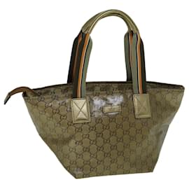 Gucci-GUCCI GG Crystal Sherry Line Tote Bag Gold Tone Brown gray 131228 Auth tb959-Brown,Other,Grey