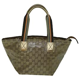 Gucci-GUCCI GG Crystal Sherry Line Einkaufstasche Goldton Braungrau 131228 Auth tb959-Braun,Andere,Grau