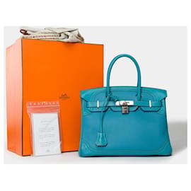 Hermès-HERMES BIRKIN BAG 30 in Blue Leather - 101624-Blue