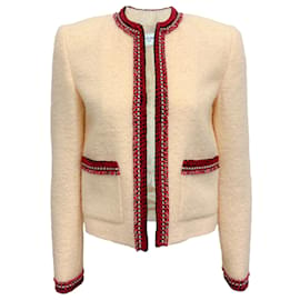 Autre Marque-Celine Ivory Boucle Chasseur Jacket with Red Trim-Écru