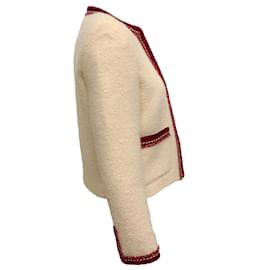Autre Marque-Celine Ivory Boucle Chasseur Jacket with Red Trim-Cream