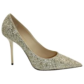 Jimmy Choo-Jimmy Choo Love 100 Pumps in Gold Glitter Fabric and Leather-Golden