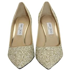 Jimmy Choo-Jimmy Choo Love 100 Pumps in Gold Glitter Fabric and Leather-Golden