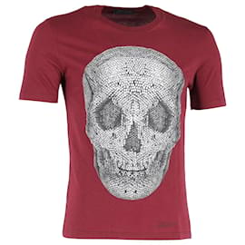 Alexander Mcqueen-Alexander McQueen Skull Print T-Shirt in Burgundy Cotton-Dark red