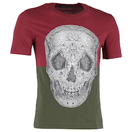 Alexander Mcqueen-Alexander McQueen Skull Print T-Shirt in Burgundy Cotton-Red,Dark red