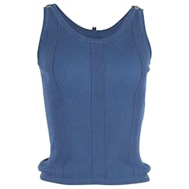 Chanel-Chanel Rib-Knit Tank Top in Blue Cotton-Blue