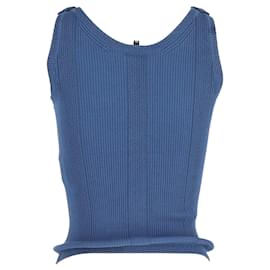 Chanel-Camiseta sin mangas de punto acanalado Chanel en algodón azul-Azul