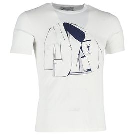 Yves Saint Laurent Camiseta estampada con cuello redondo de algodón blanco de Saint Laurent Blanco
