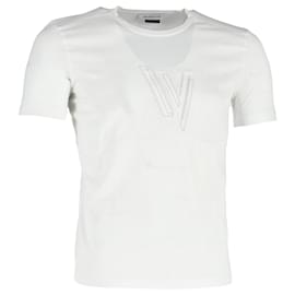 Versace-T-shirt à col rond avec logo Versace en coton blanc-Blanc