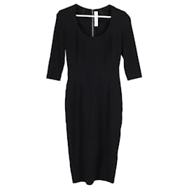 Victoria Beckham-Victoria Beckham Pencil Midi Dress in Black Polyester Viscose-Black