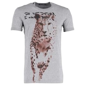 Dolce & Gabbana-Dolce & Gabbana Cheetah Print T-Shirt in Grey Cotton-Grey