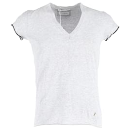 Yves Saint Laurent-Camiseta con cuello de pico Yves Saint Laurent de algodón gris claro-Gris