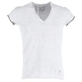 Camiseta Yves Saint Laurent com decote em V em algodão cinza claro Marrom