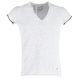 Yves Saint Laurent-Yves Saint Laurent T-shirt col V en coton gris clair-Marron