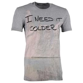 Dolce & Gabbana-Dolce & Gabbana "I Need It Colder" Statement T-Shirt in Grey Cotton-Grey