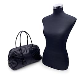 Prada-Black Leather Bowling Bag Satchel Bowler Handbag-Black