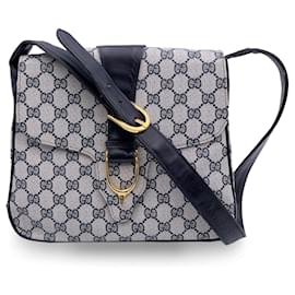 Gucci-Vintage Blue Monogram Canvas Spur Shoulder Bag Handbag-Blue