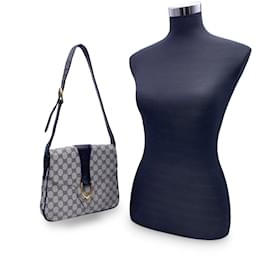 Gucci-Vintage Blue Monogram Canvas Spur Shoulder Bag Handbag-Blue