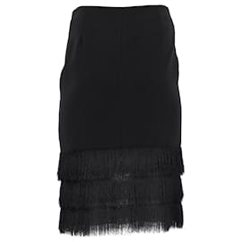 Sandro-Sandro Fringe Skirt in Black Polyester-Black