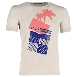 Louis Vuitton-Louis Vuitton Palm Tree Logo T-Shirt aus beiger Baumwolle-Beige