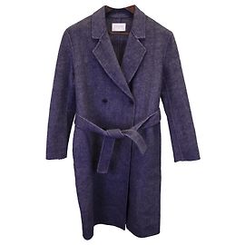 Sandro Paris Hampton Belted Coat in Blue Wool Blue