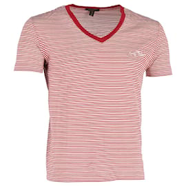 Louis Vuitton-Louis Vuitton Camiseta listrada com decote em V em algodão vermelho-Vermelho